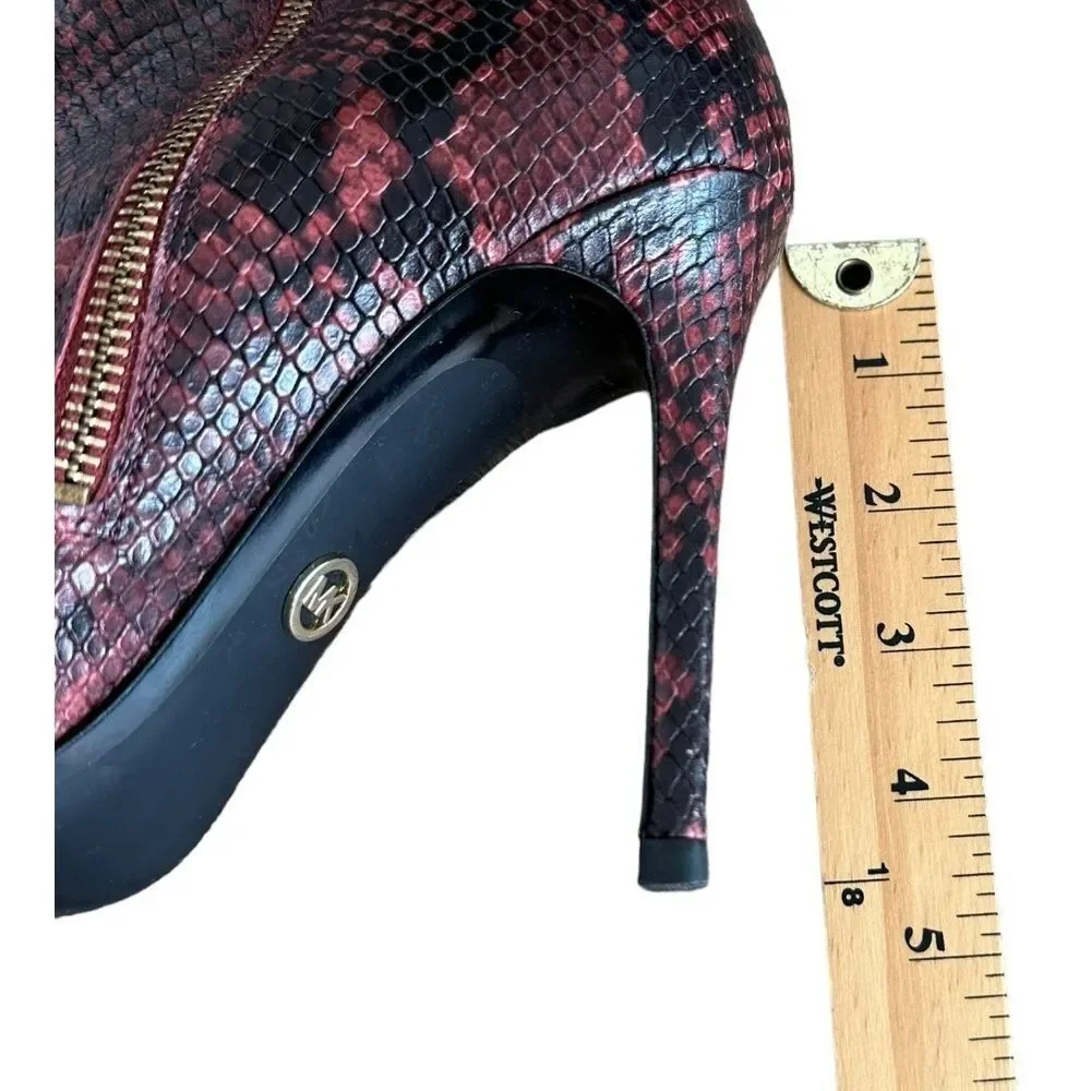 Michael Kors Womens Keke Maroon Snakeskin Pointed Stiletto Ankle Boots Shoes 8.5